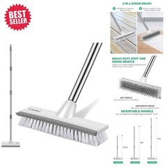 Stiff Bristle Floor Scrub Brush with 51-Inch Adjustable Stainless Steel Handle
