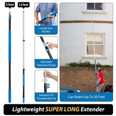 20ft High Reach Duster Kit – Telescoping Pole, Cobweb Brush, Window Squeegee & F
