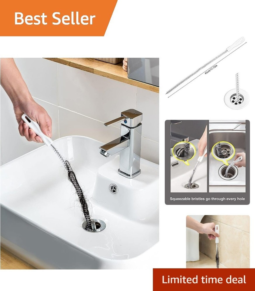 Flexible 2-Part Kitchen & Bathroom Drain Cleaning Brushes – Easy Clog Removal