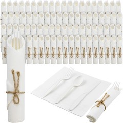 Pre Rolled Napkin Cutlery Set – Compostable Utensils 8″ Large Disposable Utens
