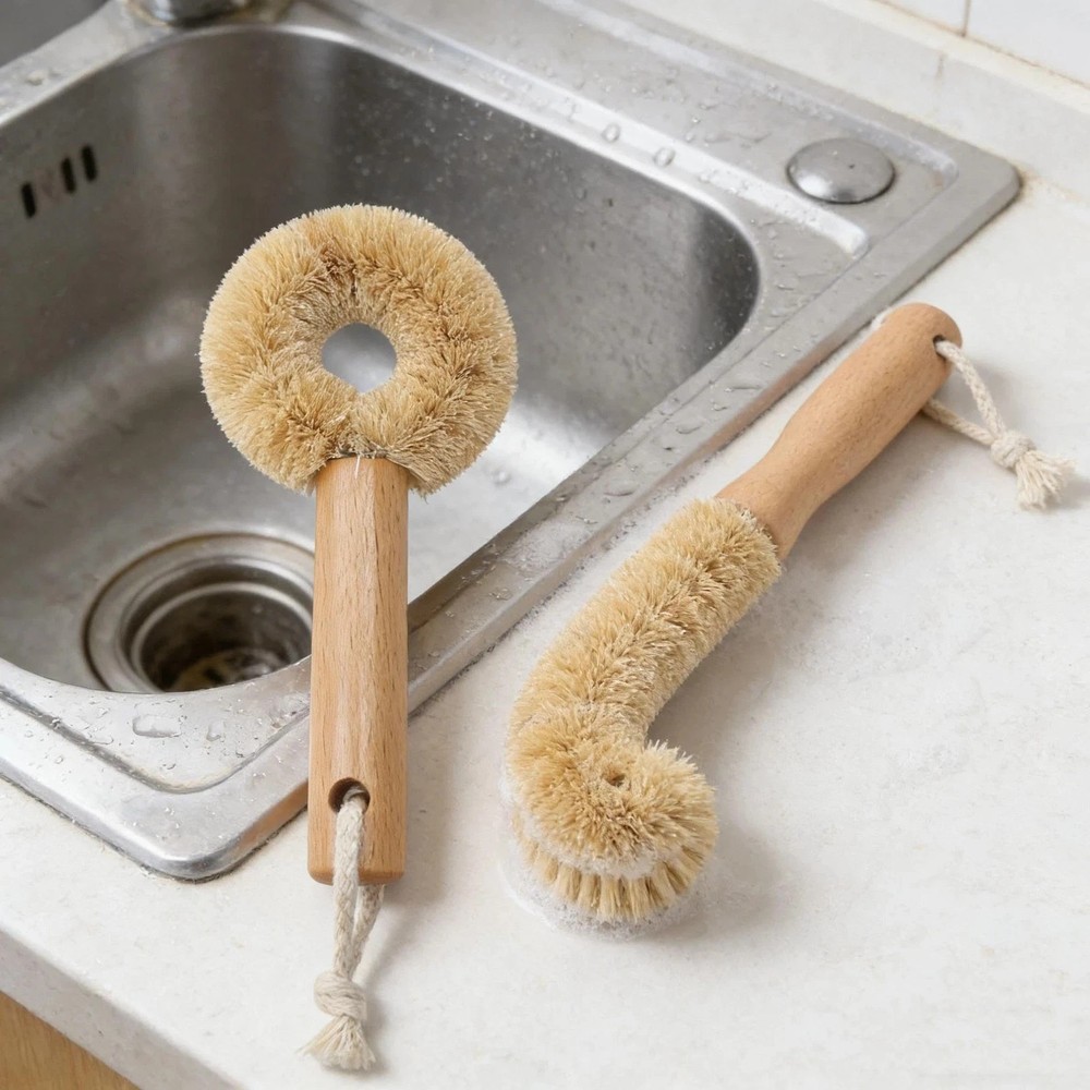 Cactus Bottle Brush Set, 2PCS-Eco-Friendly with Natural Wood Handle & Cactus …