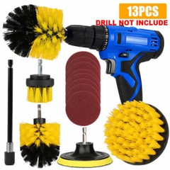 13pc Drill Brush Attachment Power Scrubber Car Set Scrub Tile Bath Extension Rod