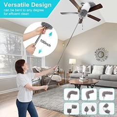 12pcs Microfiber Duster Set with Extension Pole 30-100”, Washable Bendable Dust