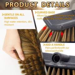 Soft Boar’s Hair Car Wash Brush 10 Synthetic Bristles Curved Scratch-Free