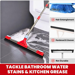 Floor Squeegee Scrubber with Extendable 62″ Long Handle | 17.3″ EVA Foam Blade,