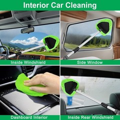 Portable Windshield Cleaner Tool with Extended Long Handle & 4 Microfiber Pads