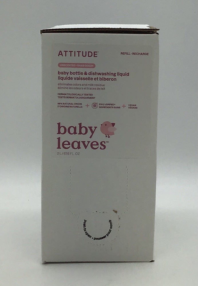 ATTITUDE BABY LEAVES BOTTLE & DISHWASHING LIQUID 2L REFILL BAG UNSCENTED