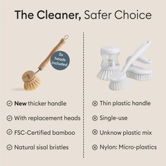 Eco-Friendly Bamboo Dish Brush Set – 3 Replacement Heads, Plastic-Free Kitchen S