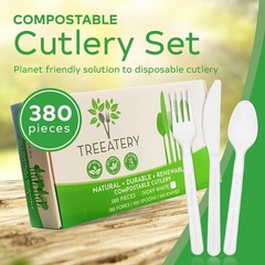 Compostable Cutlery Set, Plant-Based Compostable Utensils Disposable, Dishwash