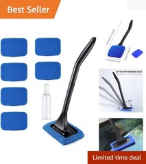 Car Window Cleaner with 180-Degree Rotating Head & Reusable Microfiber Bonnets