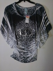 FASIS BY CALIFORNIA BLUE TOP STRETCH BLING GRAY SIZE SMALL NWT RETAIL $25.50 VGC