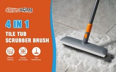 Multi-Purpose Floor Scrub Brush with 4 Heads & 56″ Extendable Handle – Tile, Tub
