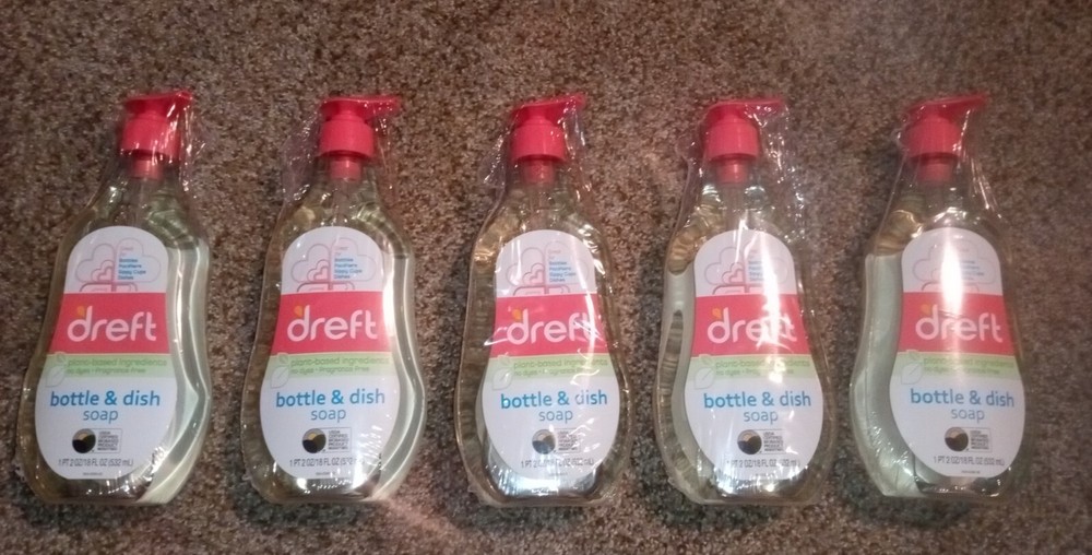 NEW LOT OF 5 DREFT BABY BOTTLE & DISH SOAP BOTTLES PACIFIERS SIPPY CUPS 18 OZ