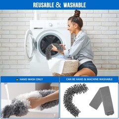Microfiber Feather Duster Kit with Extension Pole 30–100″ – Bendable Washable…