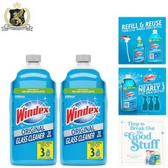 Windex Blue Glass Cleaner Refill – 100% Recycled, 67.6 Fl Oz (2 Pack)