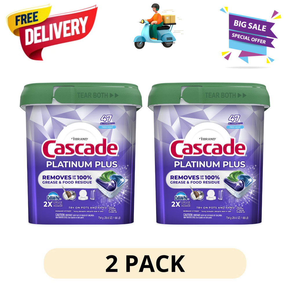 (2 Pack) Cascade Platinum Plus Dishwasher Detergent Pods Fresh 47 Count Pacs