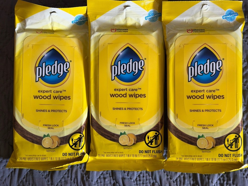 3 PACKS Pledge 72807 Lemon Scented Pre-Moistened Cloth Wipes 7″×10″ 24 count