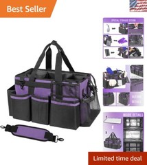 Durable Under Sink & Car Cleaning Caddy with 4 Dividers & Shoulder Strap, Purple