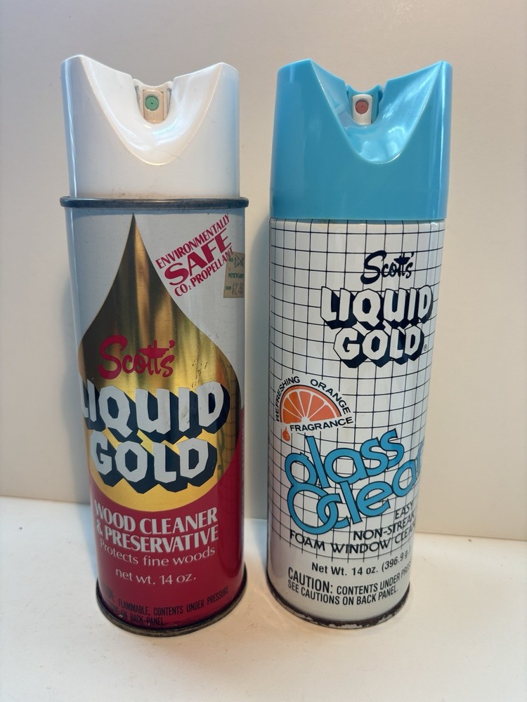 Vintage Scotts Liquid Gold And Glass Cleaner 14oz Rare Can Advertising Retro