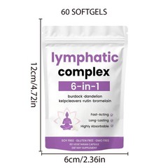 6-in-1 Lymphatic Complex Drainage Supplement Dandelion Burdock Bromelain