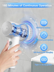 Electric Spin Scrubber – Cordless IPX7 Waterproof Shower Scrubber with 2 Speed S