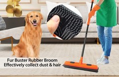Rubber Broom Carpet Rake for Pet Hair Remover, Fur Removal with Squeegee, Por…