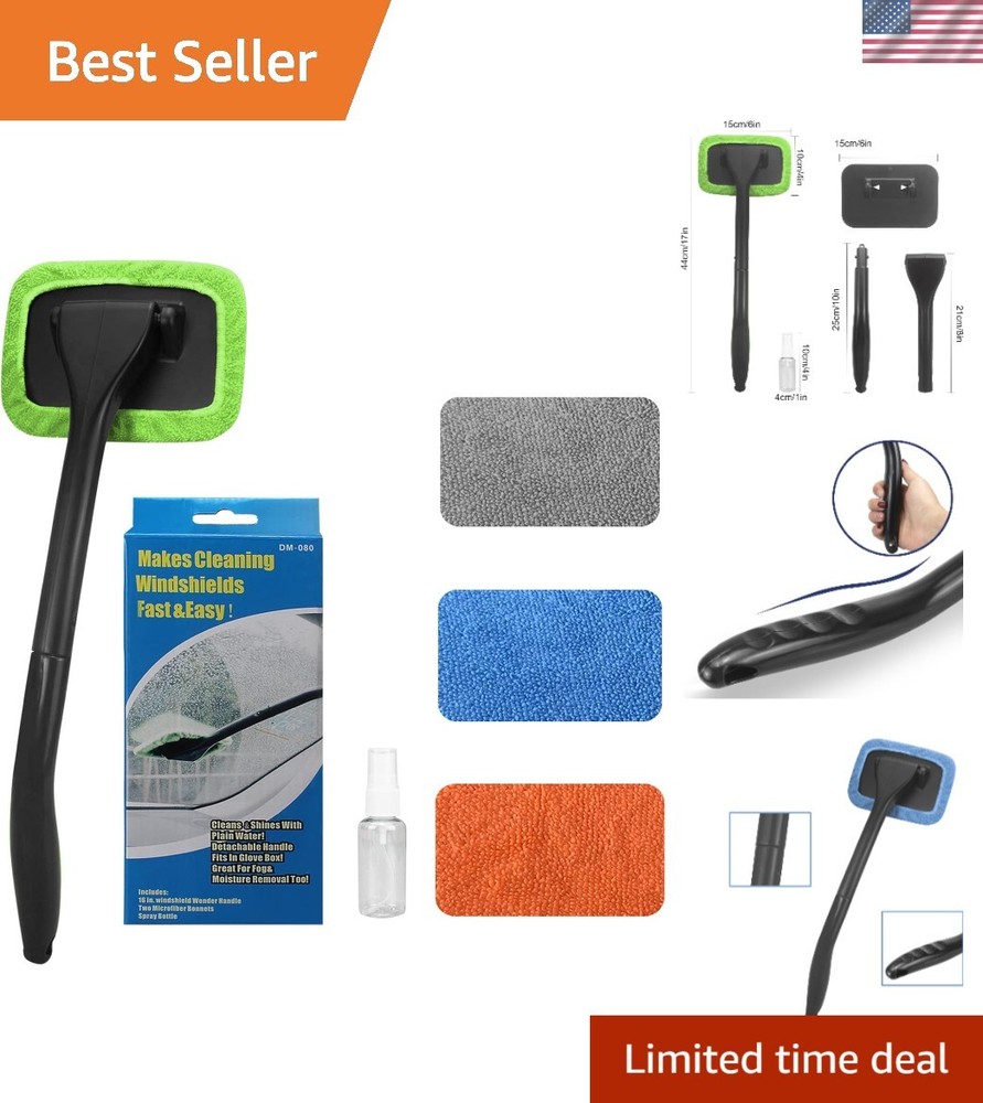 Multi-Use Windshield Cleaner with Extendable Handle & 4 Reusable Microfiber Pads