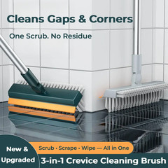 3-In-1 Adjustable Floor Scrub Brush with Long Comfortable Handle, PVC Bristles,