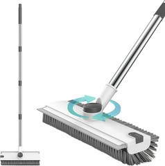 Floor Scrub Brush with 54In Adjustable Long Handle, Grey&White | 3 in 1 Floor Sc