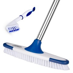 ITTAHO Floor Scrub Brush with Long Handle 53″ Deck & Grout Cleaner Brush Set…