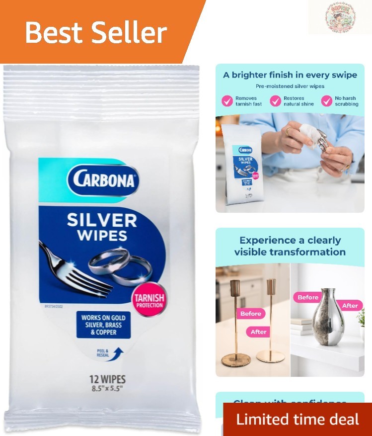 Luxurious Silver Wipes: 12 Pre-Moistened Polish Wipes for Metals and Antiques