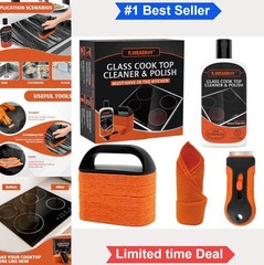 Glass Stove Top Cleaner Kit 12 oz Non Scratch Removes Tough Stains Scraper