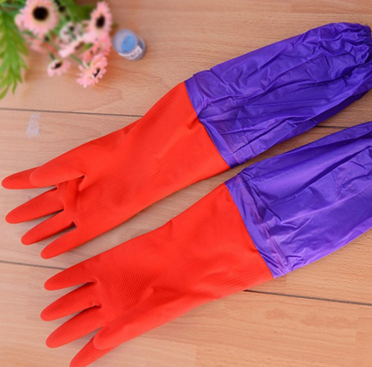 Household Long Rubber Goves Warm Protect Hands Waterproof Latex Kitchen Glove
