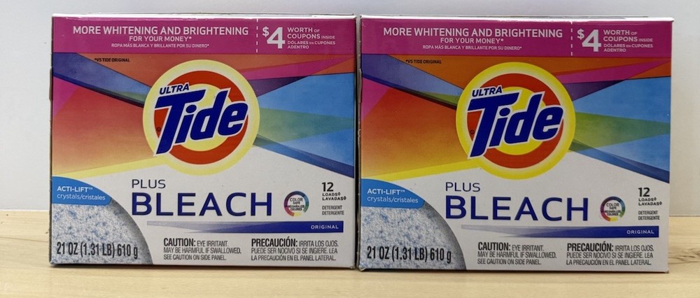 Tide Plus Bleach Acti-Lift Crystals Laundry Detergent Powder 21 oz Each Lot 2