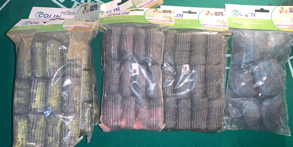 Steal wool pads. 8 packs of 12 pads. Some Cleaning pads have soap. See pics. (S)
