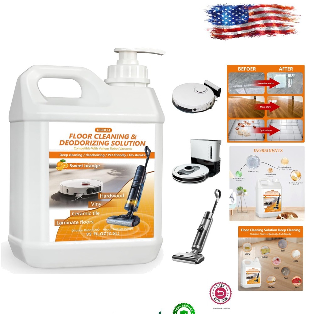 Fast-Drying Floor Cleaner – 85 FL OZ for Stains & Grime with Invigorating Orange