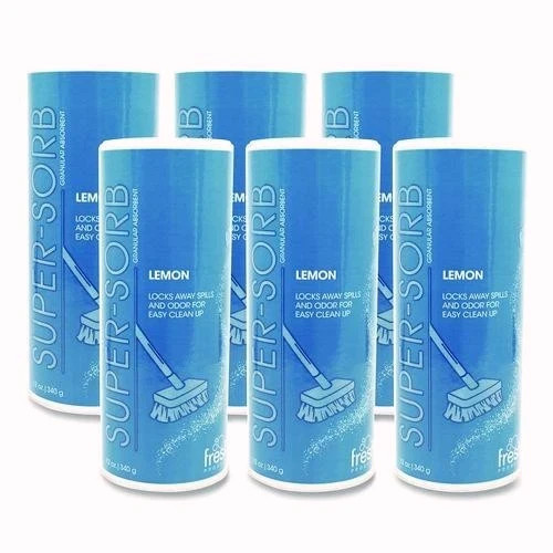 Fresh Super-Sorb Spill Absorbent, Lemon, 12 oz Shaker Can, 720 oz cap, 6/Box