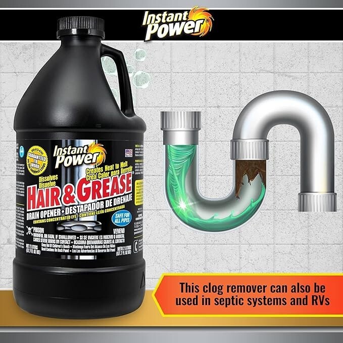 Instant Power Hair and Grease Drain Opener, Liquid Clog Opener – 67.7oz (2L)