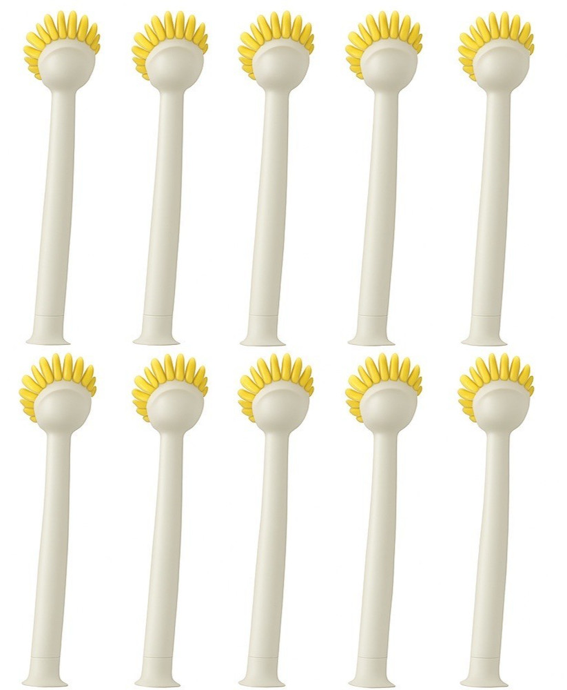 10-Pack White Long Handle Dish Brush w/ Scraper & Suction Base – Kitchen Brush