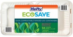 Hefty ECOSAVE 1 Compartment Hinged Lid Containers, 9 x 9 Inch, 50 Count (Pack