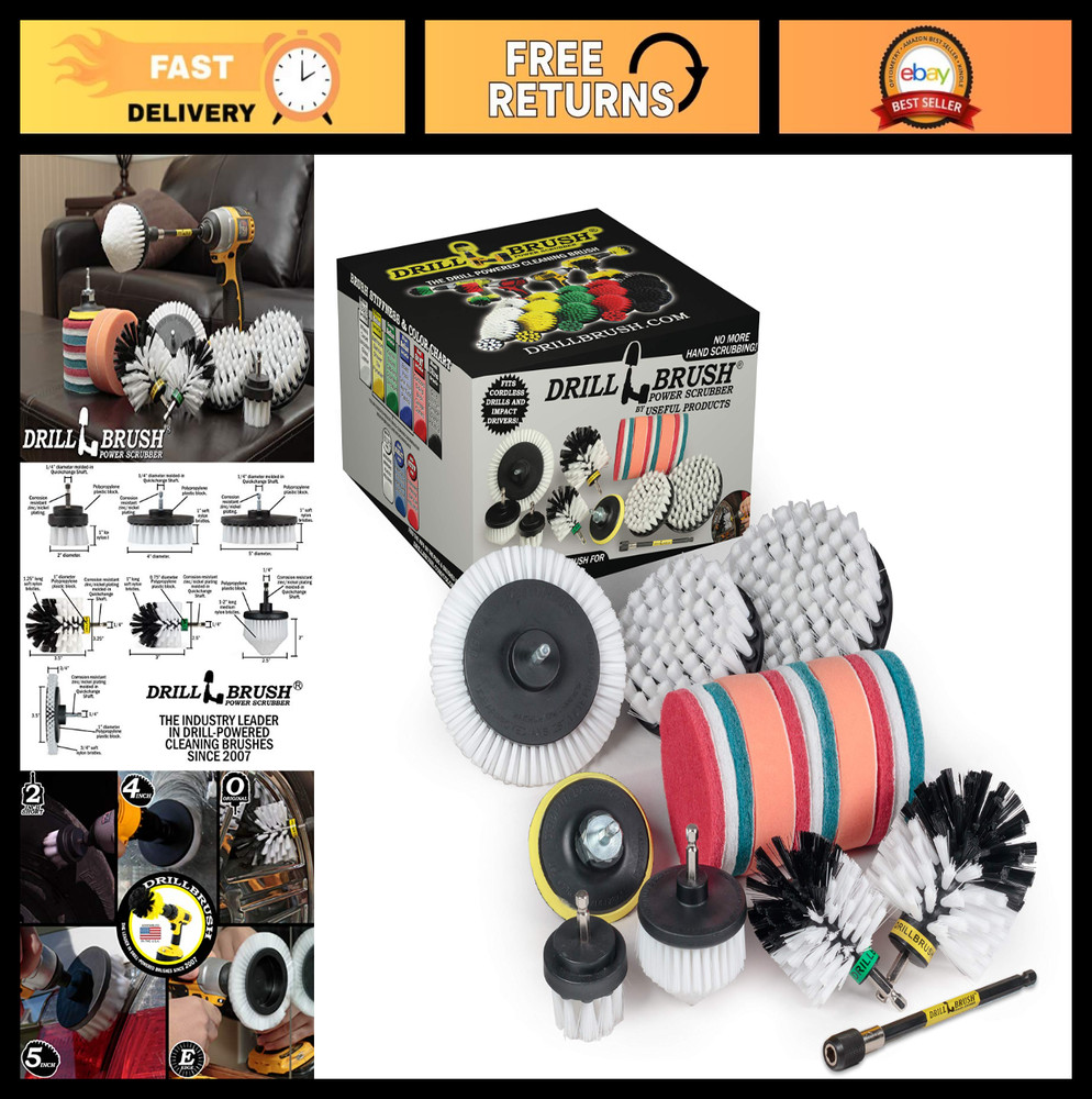 Power Scrubber Drill Brush Kit – Carpet, Upholstery & Glass Cleaner – Auto Detai