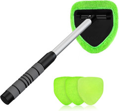 Windshield Cleaner Tool with Extendable Handle & 4 Microfiber Pads