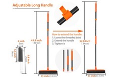 Rubber Broom Carpet Rake for Pet Hair Remover, Fur Removal with Squeegee, Por…