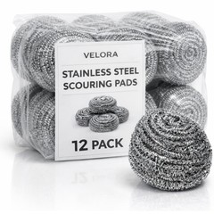 VELORA Stainless Steel Cleaner Scouring Pads [12 Pack] – Industrial & Commerc…