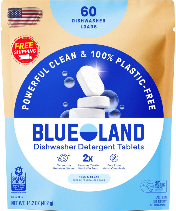 Blueland Plastic-Free Dishwasher Detergent Tablets – 60 Count – Free & Clear