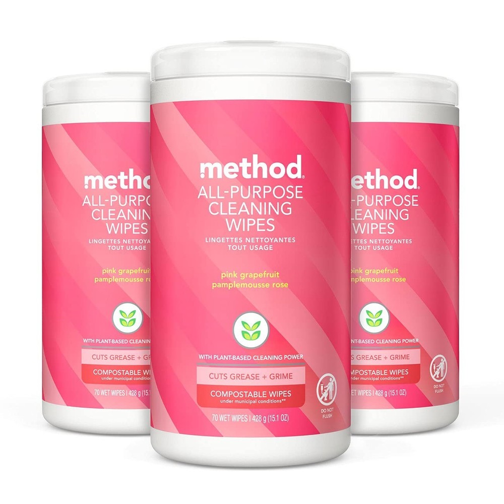 All-Purpose Cleaning Wipes, Pink Grapefruit Scent, Multi-Surface, Compostable, 2