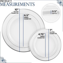 Dinner and Dessert Plates Set Disposable – 200 Pieces (10″ + 7″) Elegant White