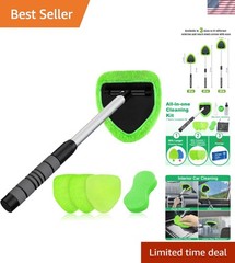 Brand New Windshield Cleaner Tool – Green, Extendable Handle, Microfiber Pads