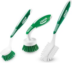Libman Green & White Cleaning Brush Kit, 3-Piece Set, All-Purpose Brushes for