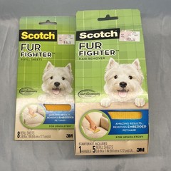 Scotch Fur Fighter Pet Dog Cat Hair Remover Handle & 5 Refill Sheets Plus Refill